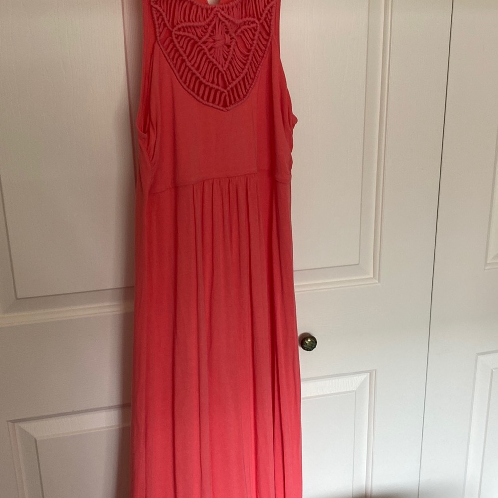 Tommy bahama Maxi dress watermelon pink with high neck macrame embellishment